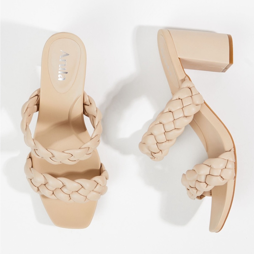 Altar’d State Braided Nude Cream Khaki Heels Sandals Mule